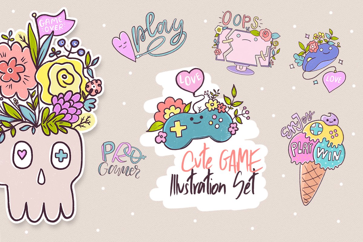Cute Game. Illustration Set. example image 1