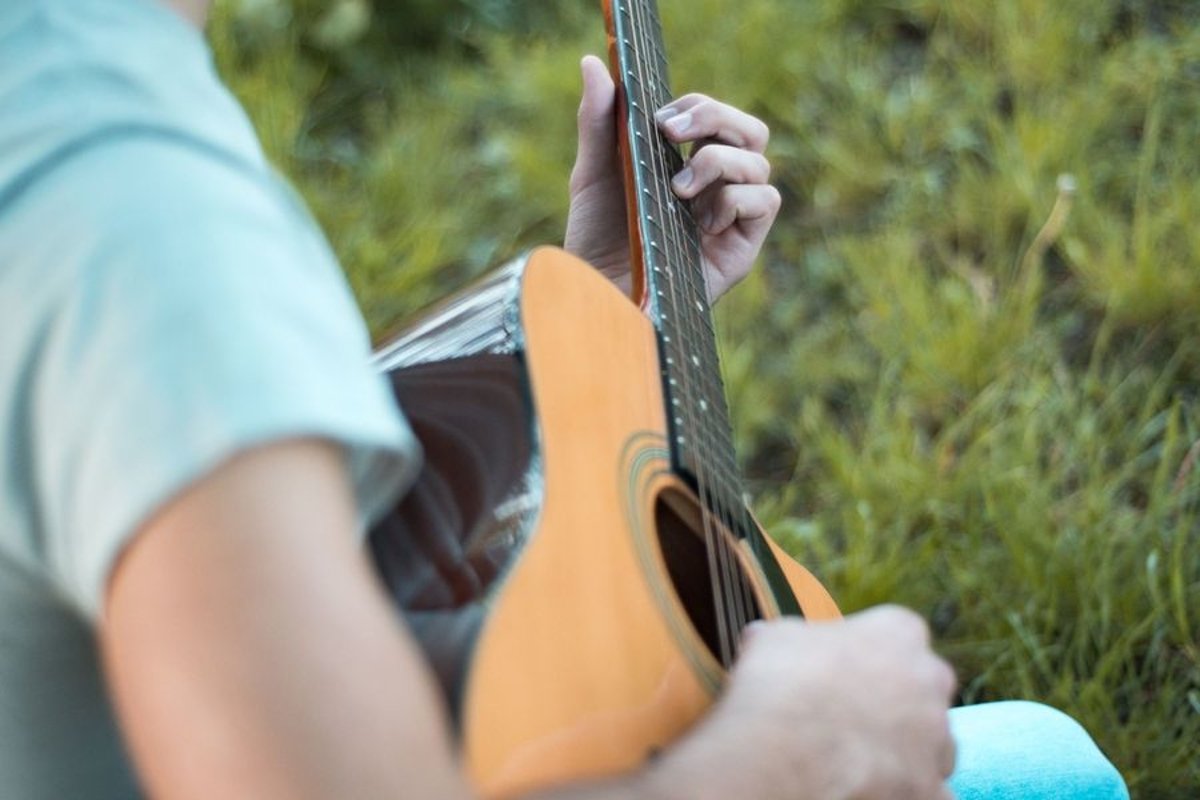 Man plays on acoustic guitar in park example image 1