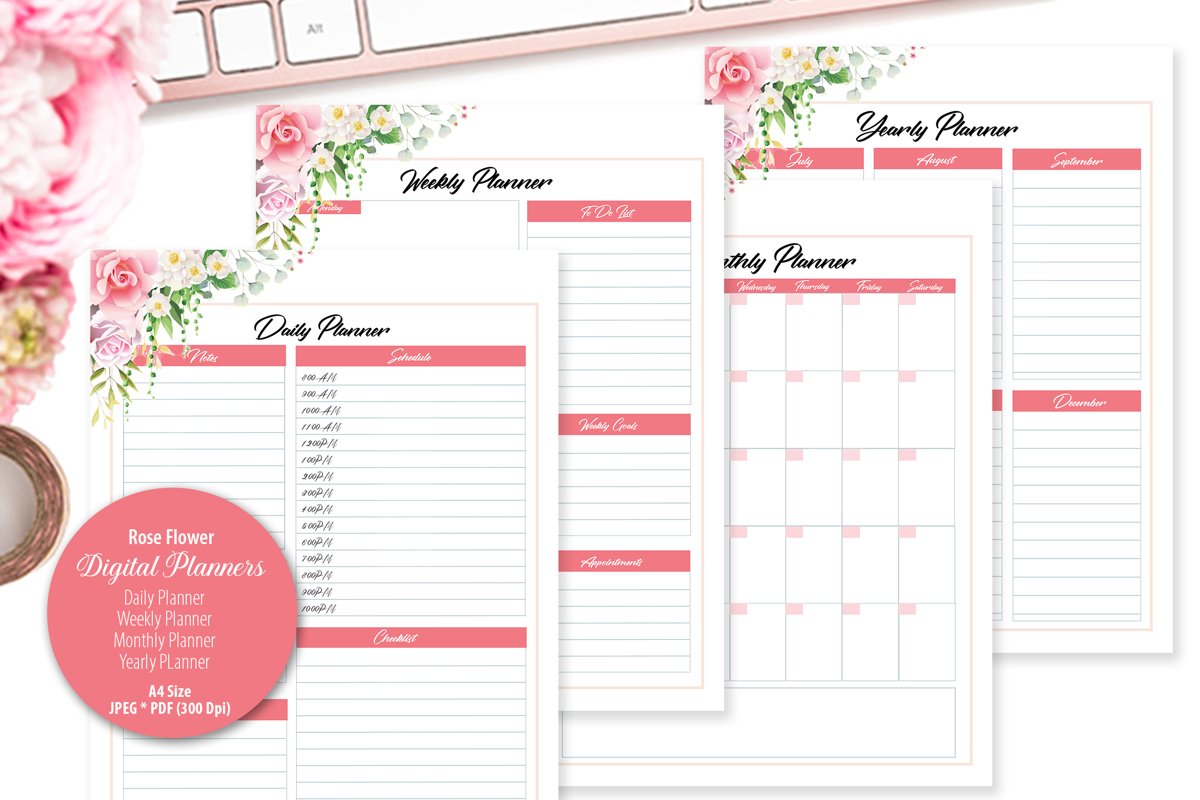 Rose Flower Digital Planner example image 1