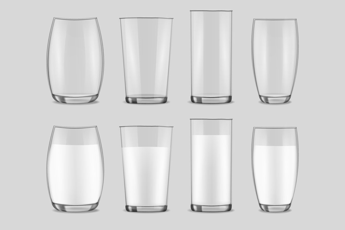 Realistic transparent glasses with milk vector example image 1
