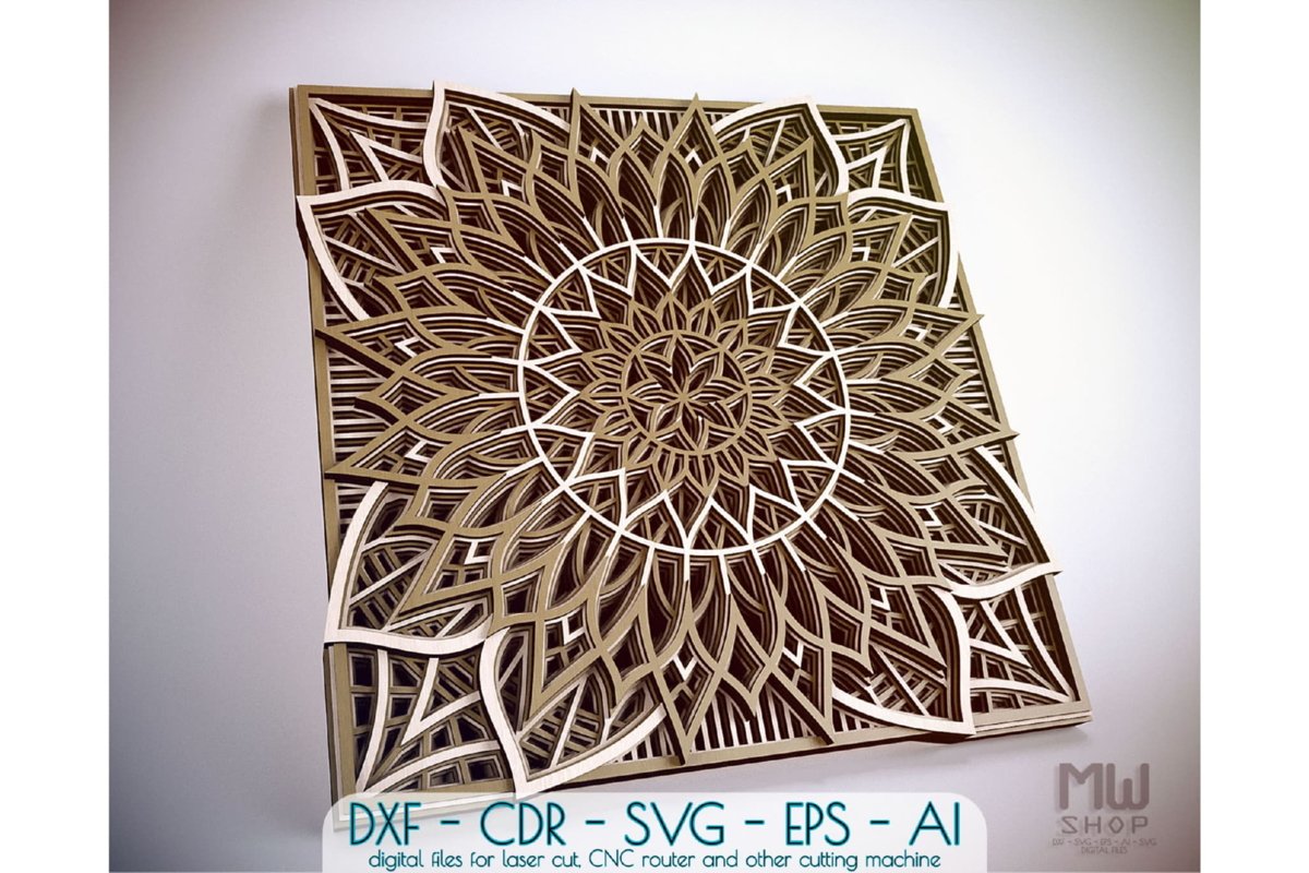 M94 - Flower Mandala DXF file, Multilayer Mandala SVG example image 1