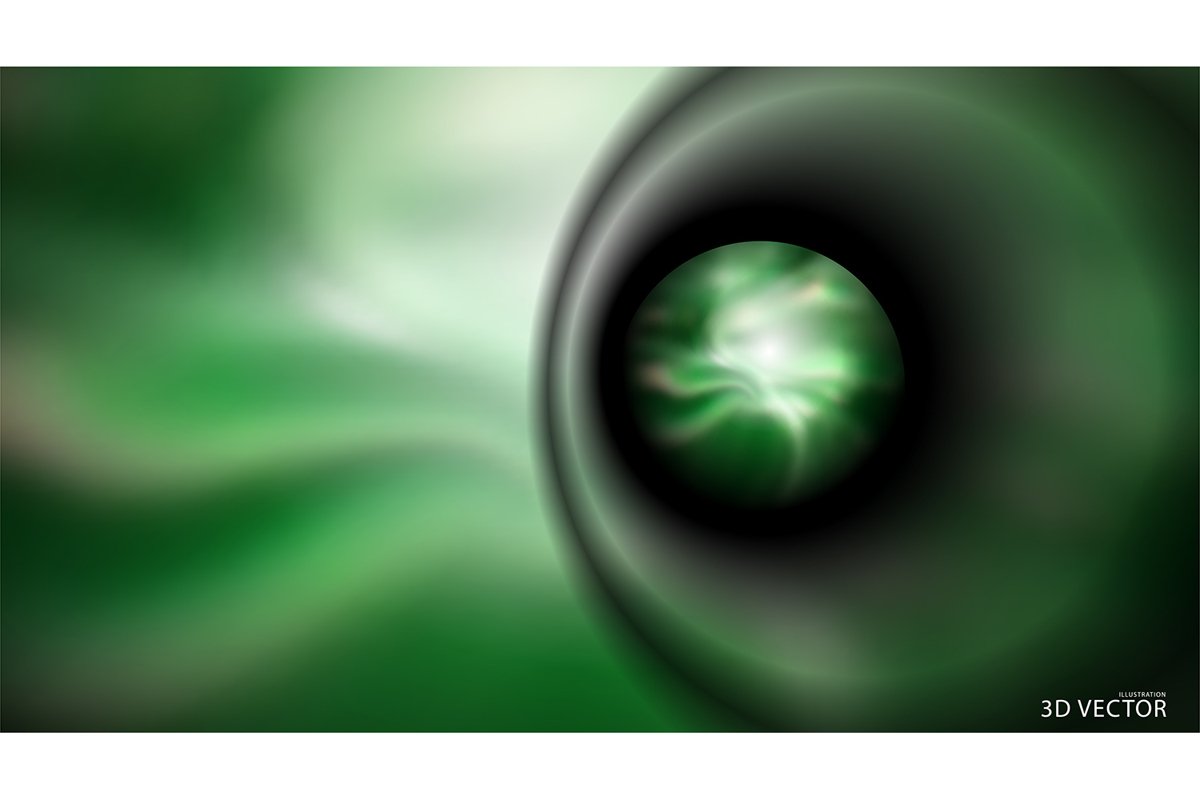 Green circle abstract fractal . Planet into a black hole. 3D example image 1
