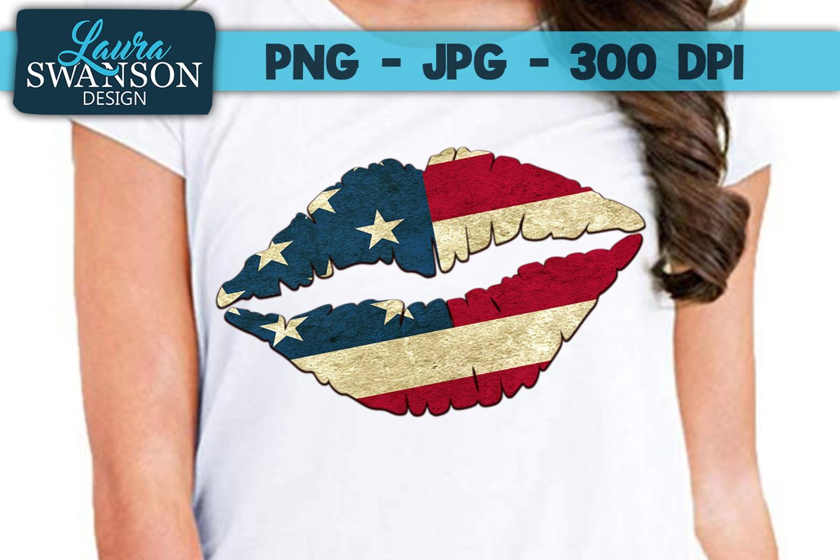 Patriotic Lips PNG, JPG, Sublimation, PrintnCut example image 1