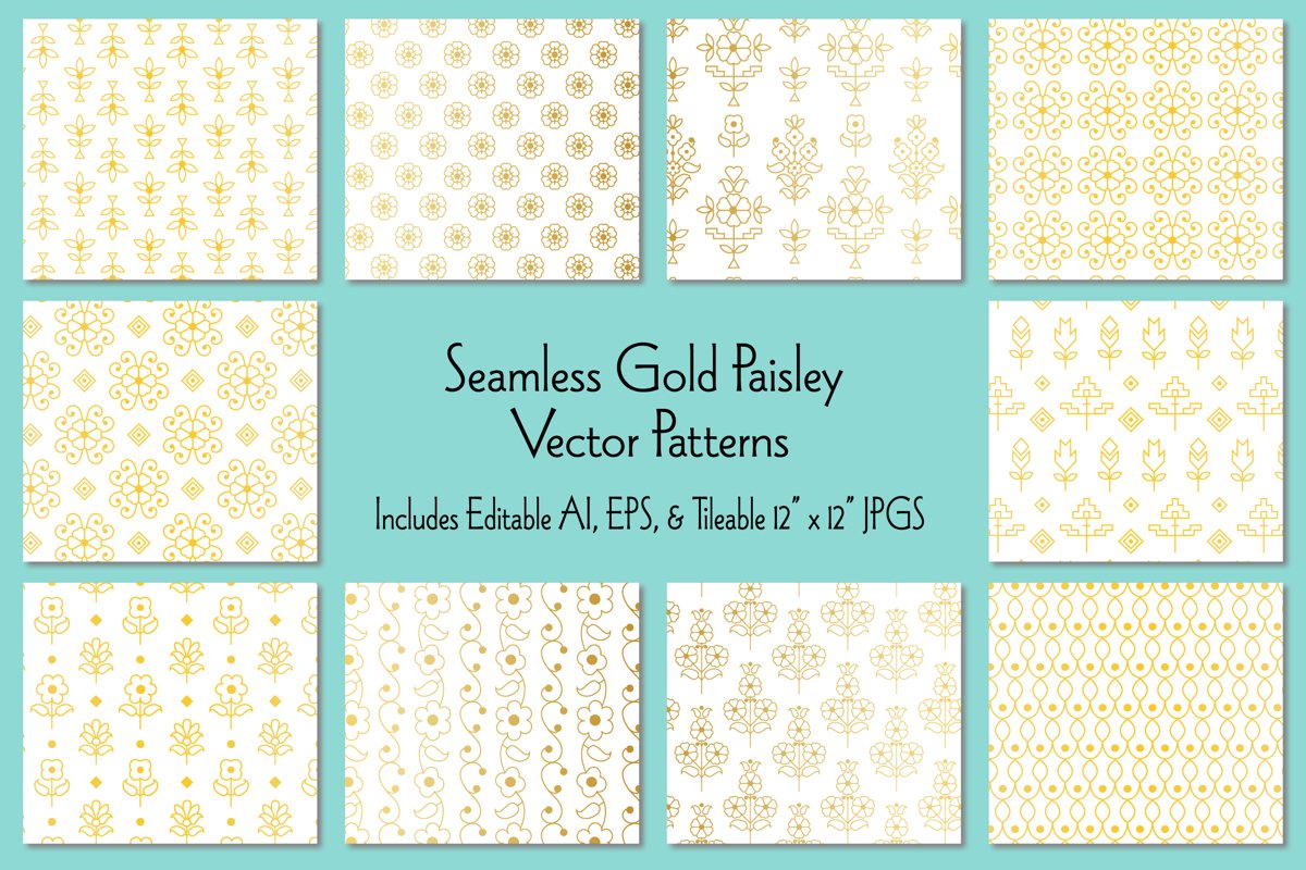 Seamless Gold Paisley Patterns example image 1