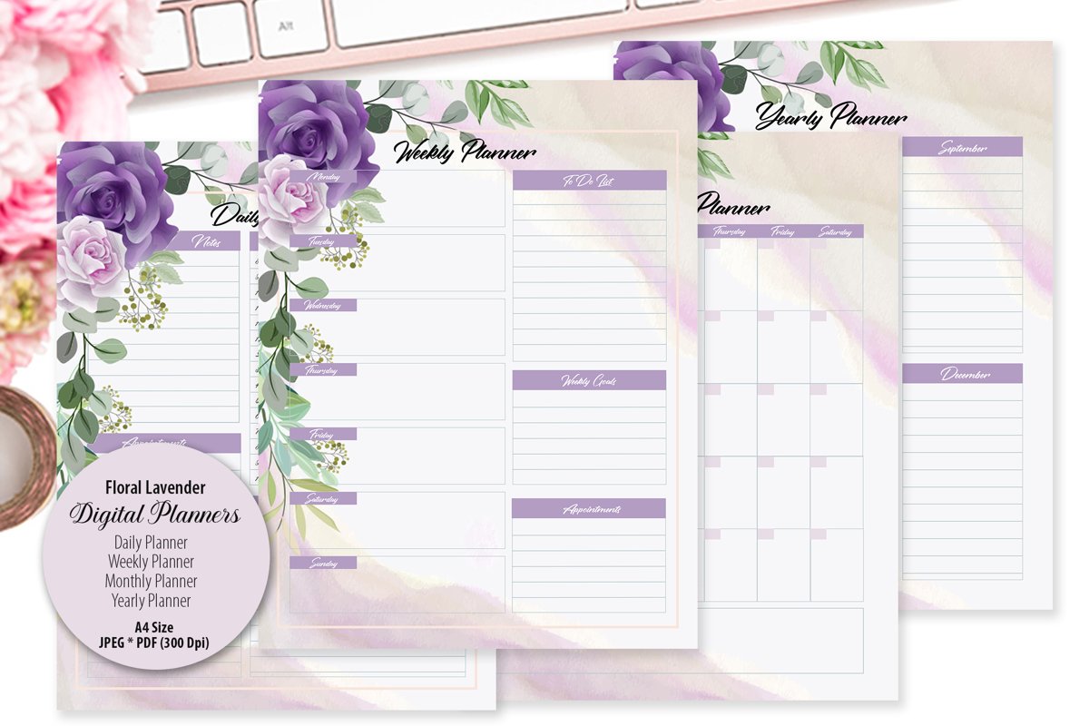 Floral Lavender Digital Planner example image 1