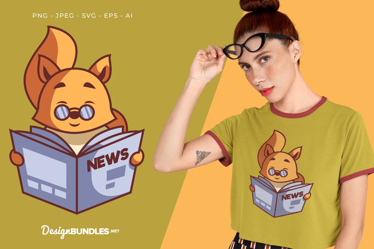Fox is Reading The News Vector Illustration For T-Shirt example image 1