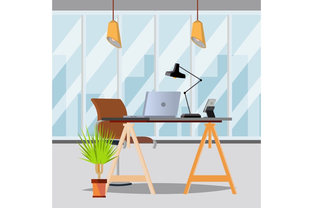 Office Interior Vector. Office With Furniture. Modern example image 1