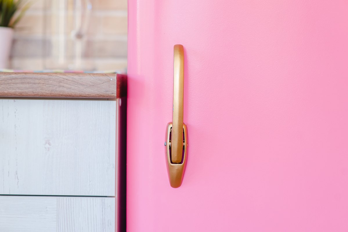 Handle pink refrigerator in retro style example image 1