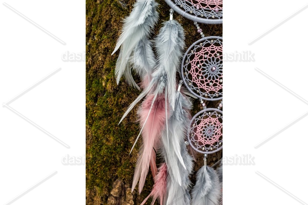 Dream catcher with feathers threads and beads rope hanging example image 1