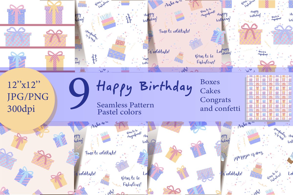 Happy Birthday digital papers, Happy birthday patterns example image 1
