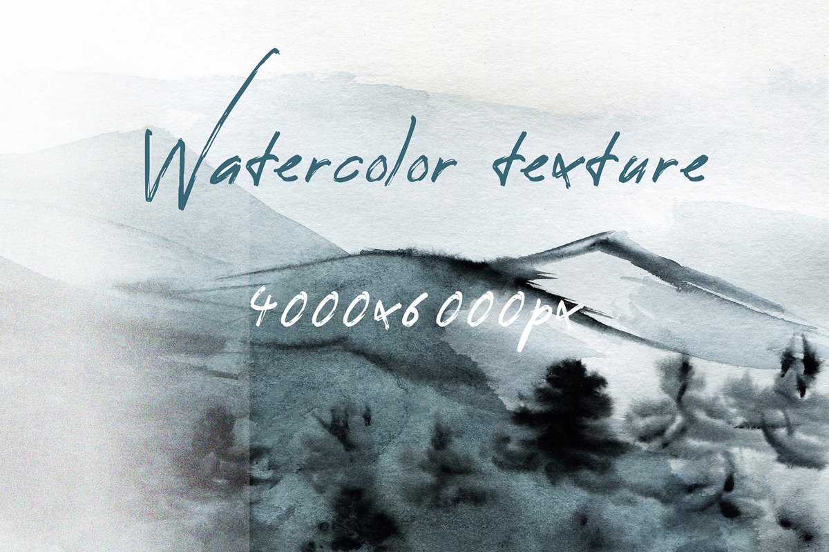 Abstract watercolor landscape with forest and mountains example image 1
