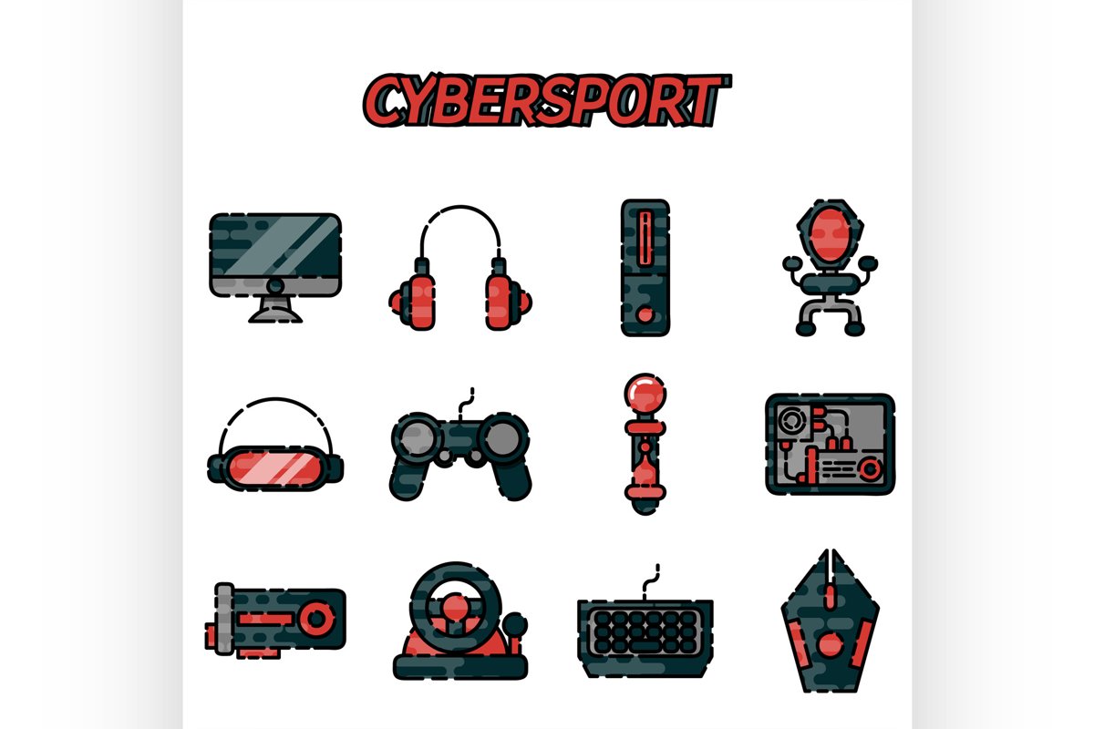 Cybersport flat icons set example image 1