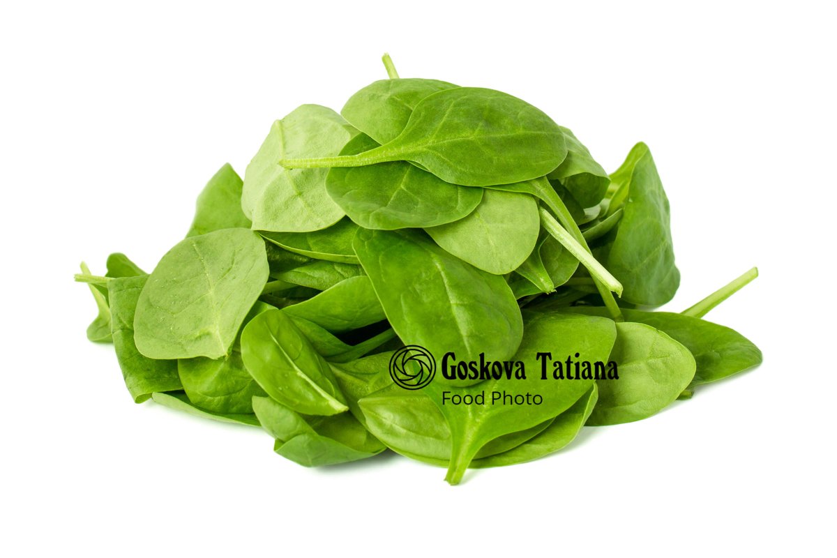 Photo of green leaves of spinach isolated on white backgroun example image 1