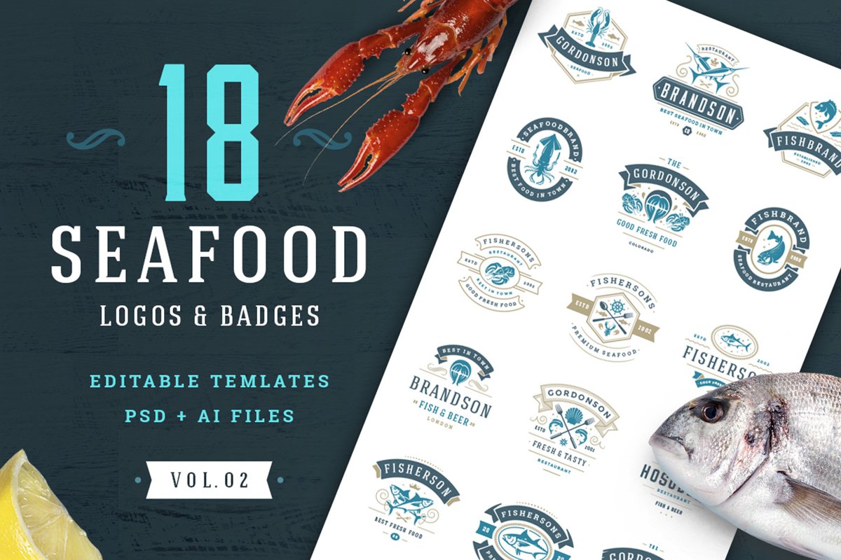 18 Seafood Logos & Badges example image 1
