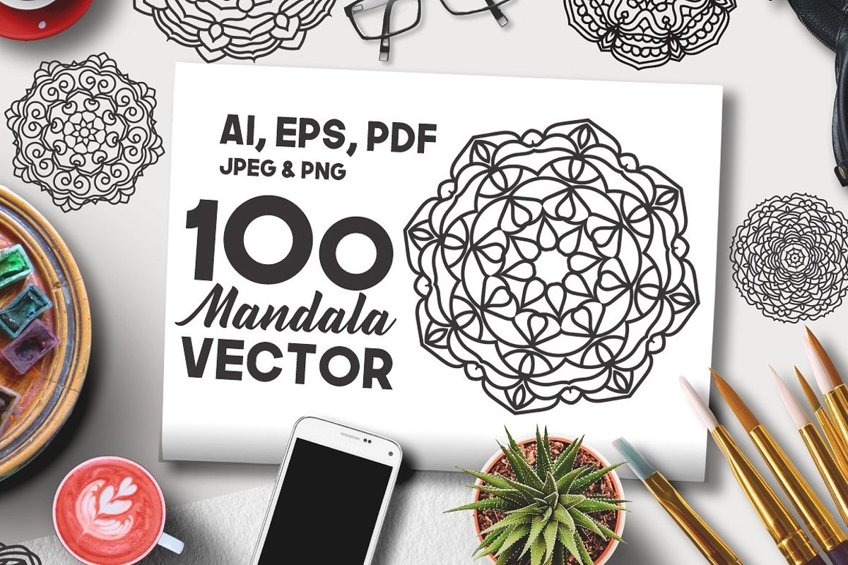 100 Vector Mandala Floral Ornaments example image 1