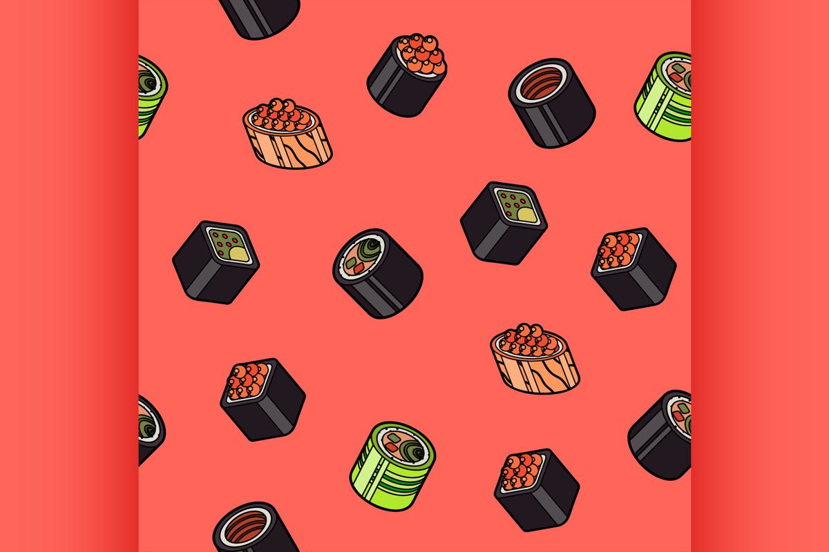 Sushi flat outline isomeric pattern example image 1