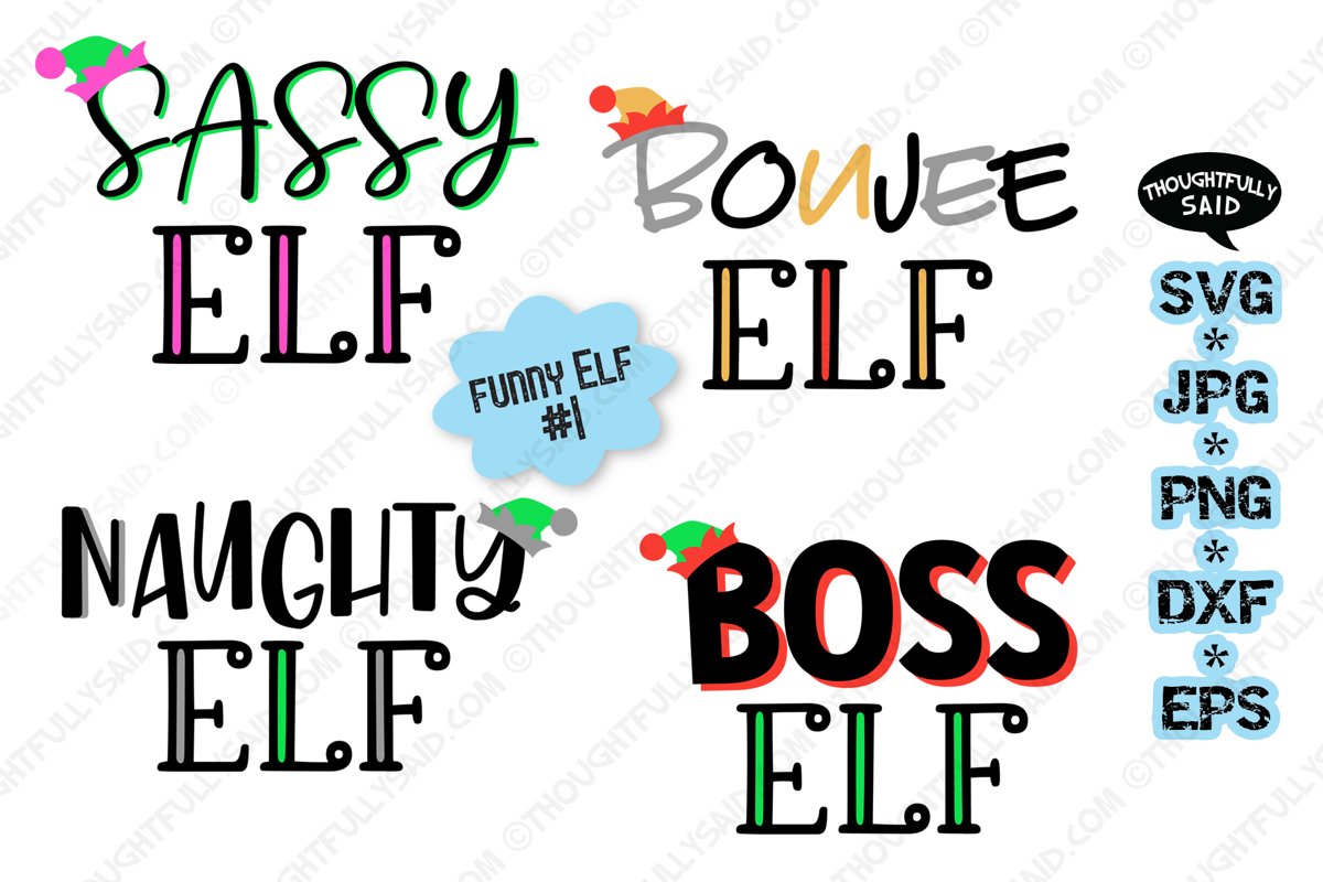 Funny Elf #1, 4 designs, SVG JPG PNG EPS DXF, Christmas example image 1