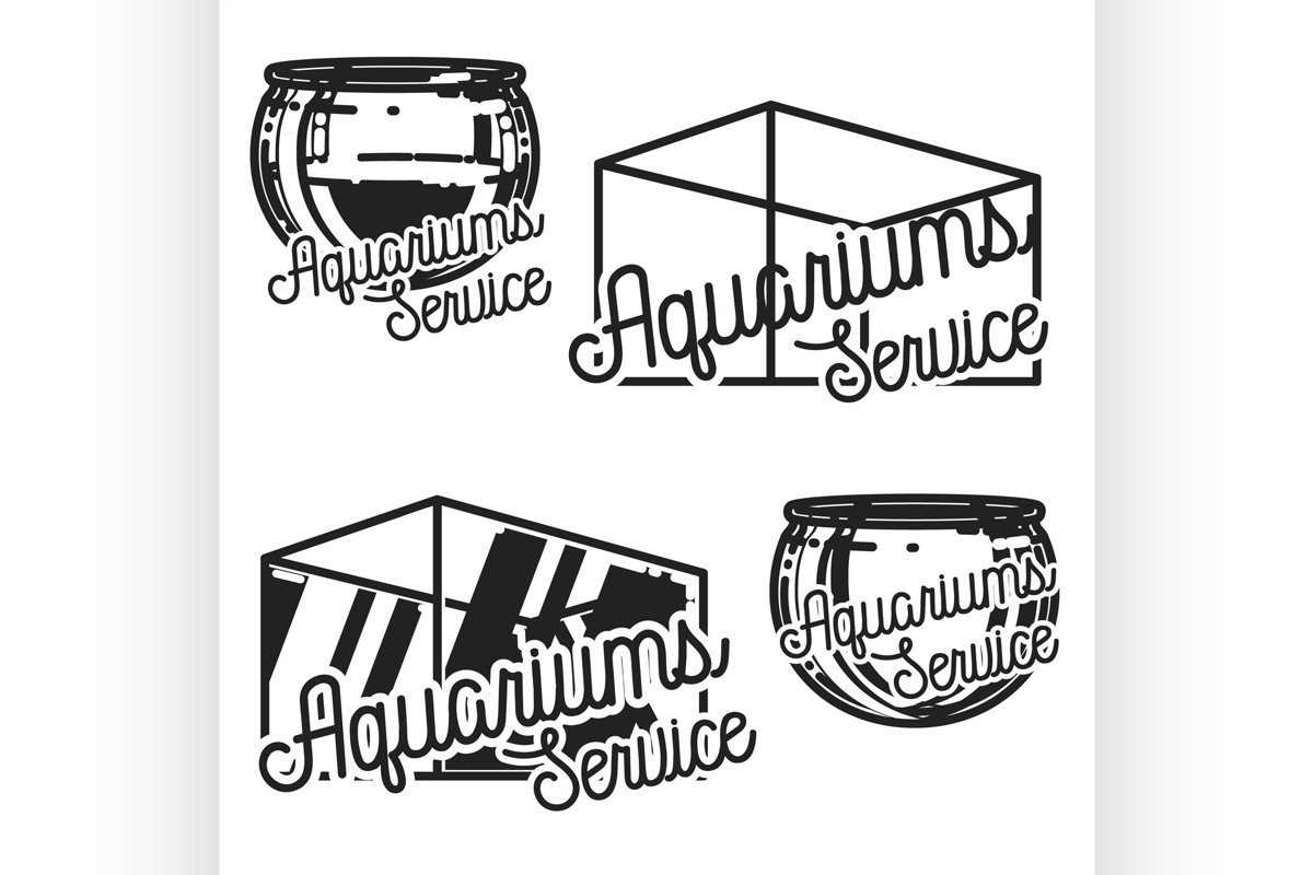Color vintage aquariums service emblems example image 1