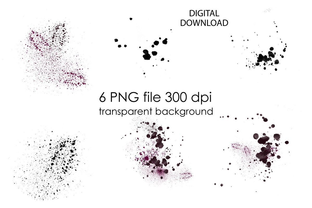 Black Watercolor Splashes Clipart example image 1