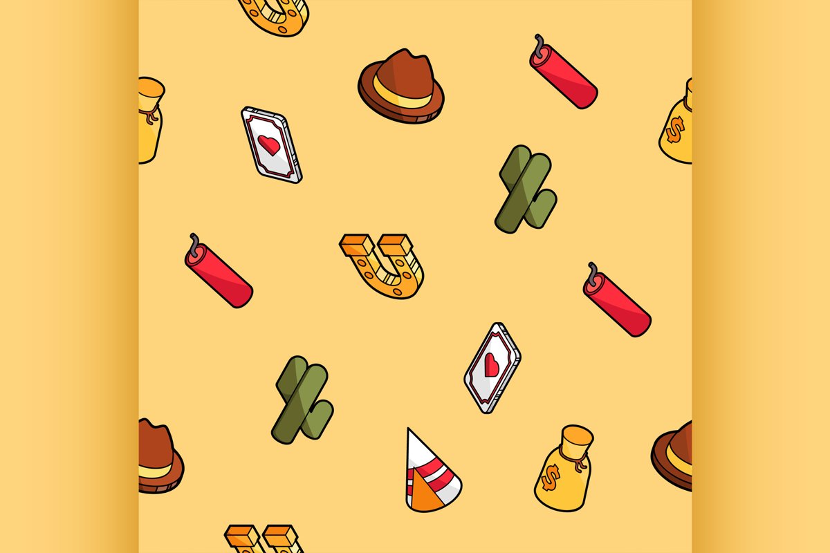 Wild west color outline isometric pattern example image 1