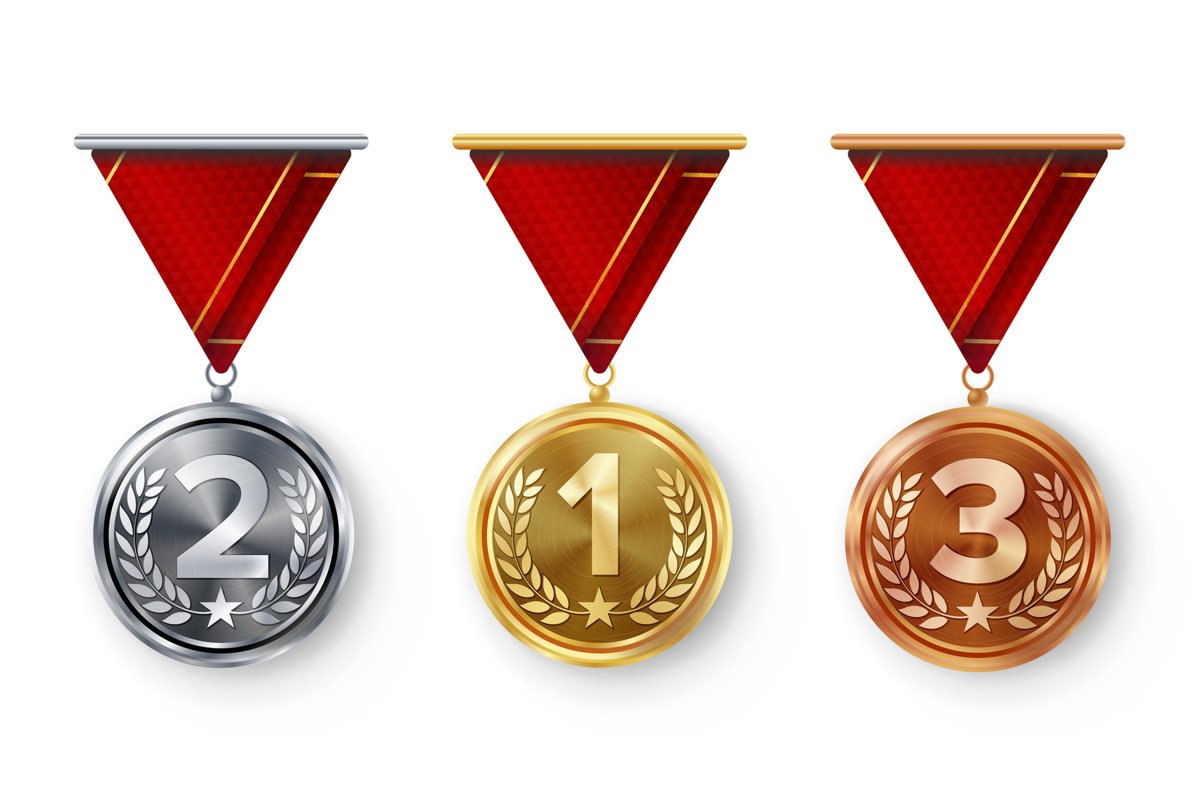 Champion Medals Set Vector. Metal Realistic First example image 1
