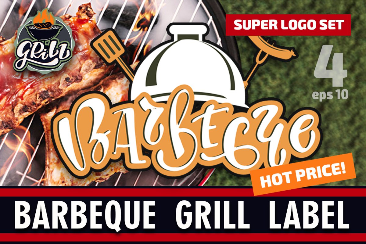 Barbeque Grill lettering label set (673528) Elements Design Bundles
