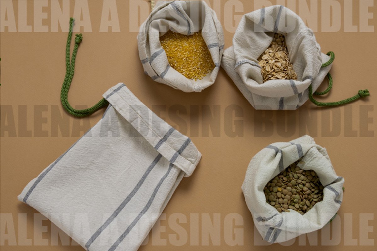 Cereals In Textile Bags Flat Lay example image 1
