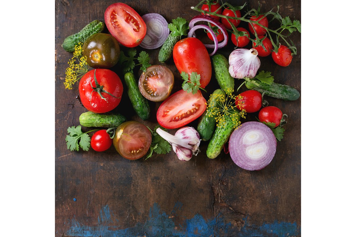Background with tomatoes and cucumbers example image 1