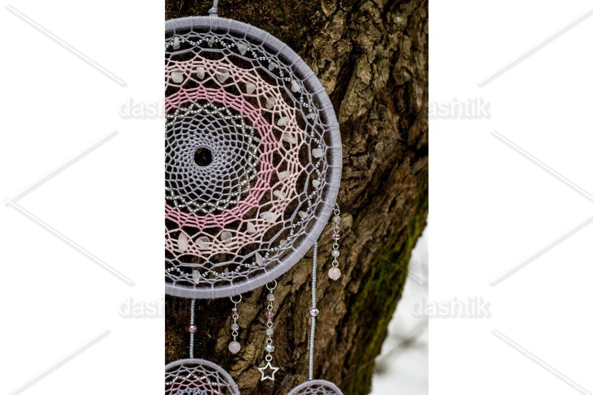 Dream catcher with feathers threads and beads rope hanging example image 1