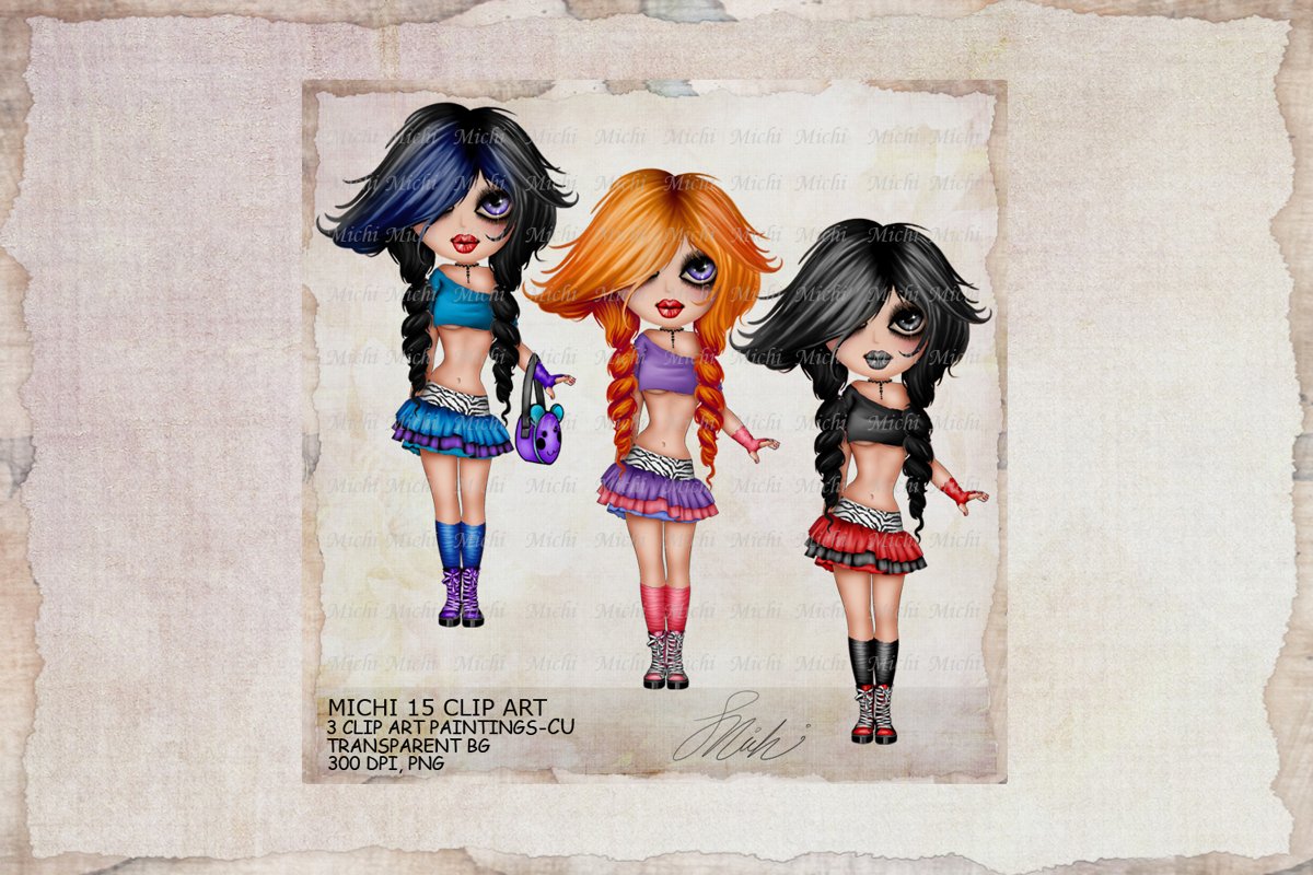 Michi 15 Goth Braids Girl Clip Art example image 1