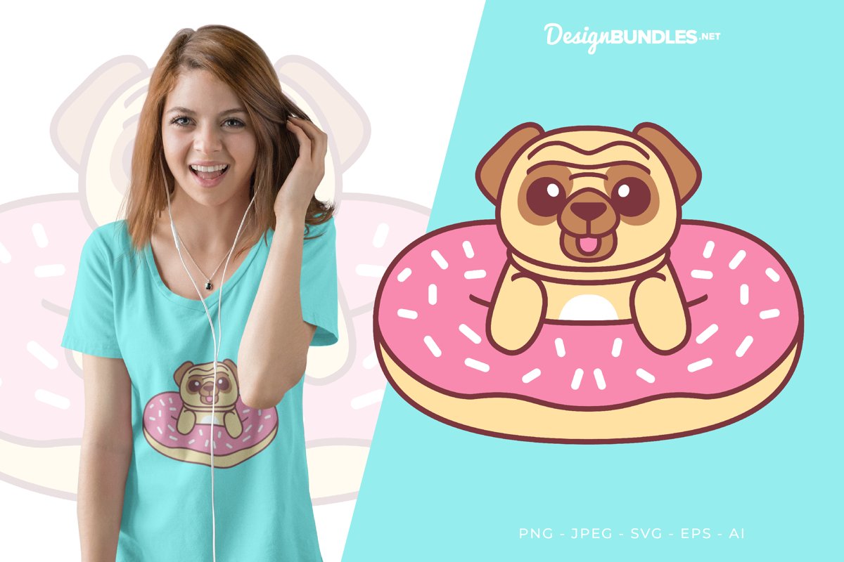Pug and Donut Vector Illustration For T-Shirt Design example image 1