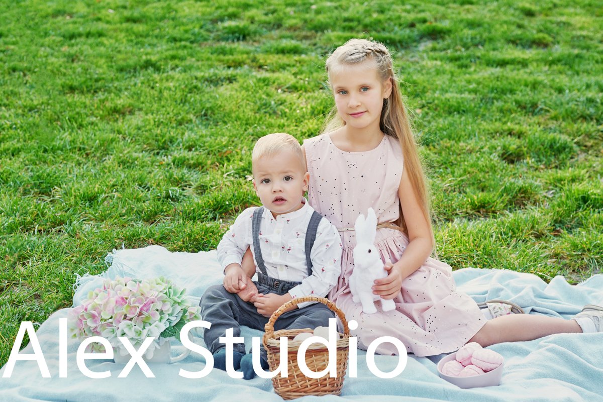 Easter family picnic, picking up eggs, cheerful family example image 1
