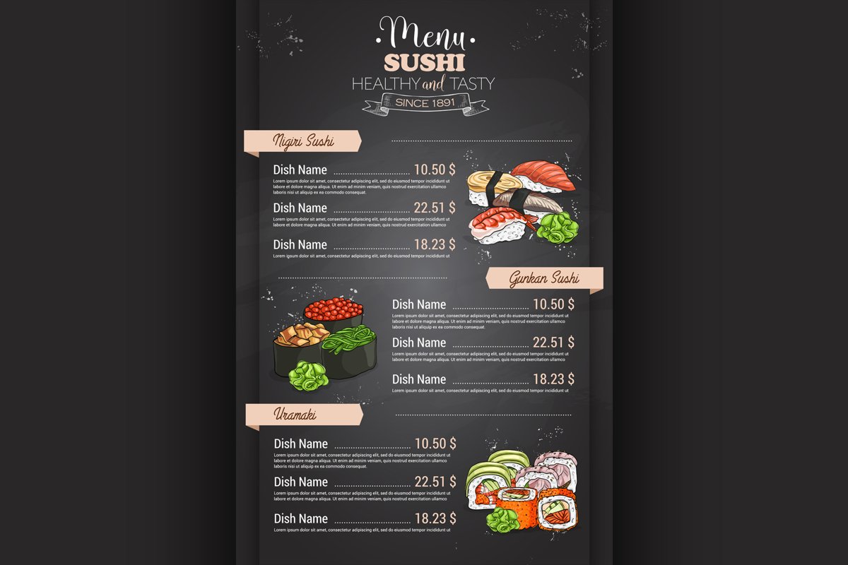 Restaurant vertical color sushi menu example image 1
