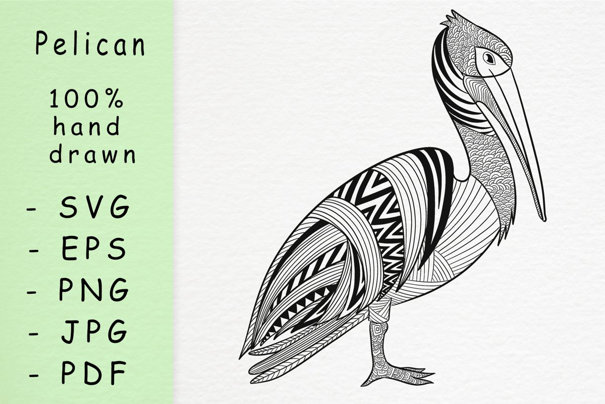 Hand drawn Pelican with patterns example image 1