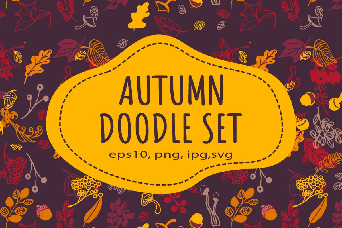 Autumn bundle of berries, leaves, mushrooms. Vector example image 1
