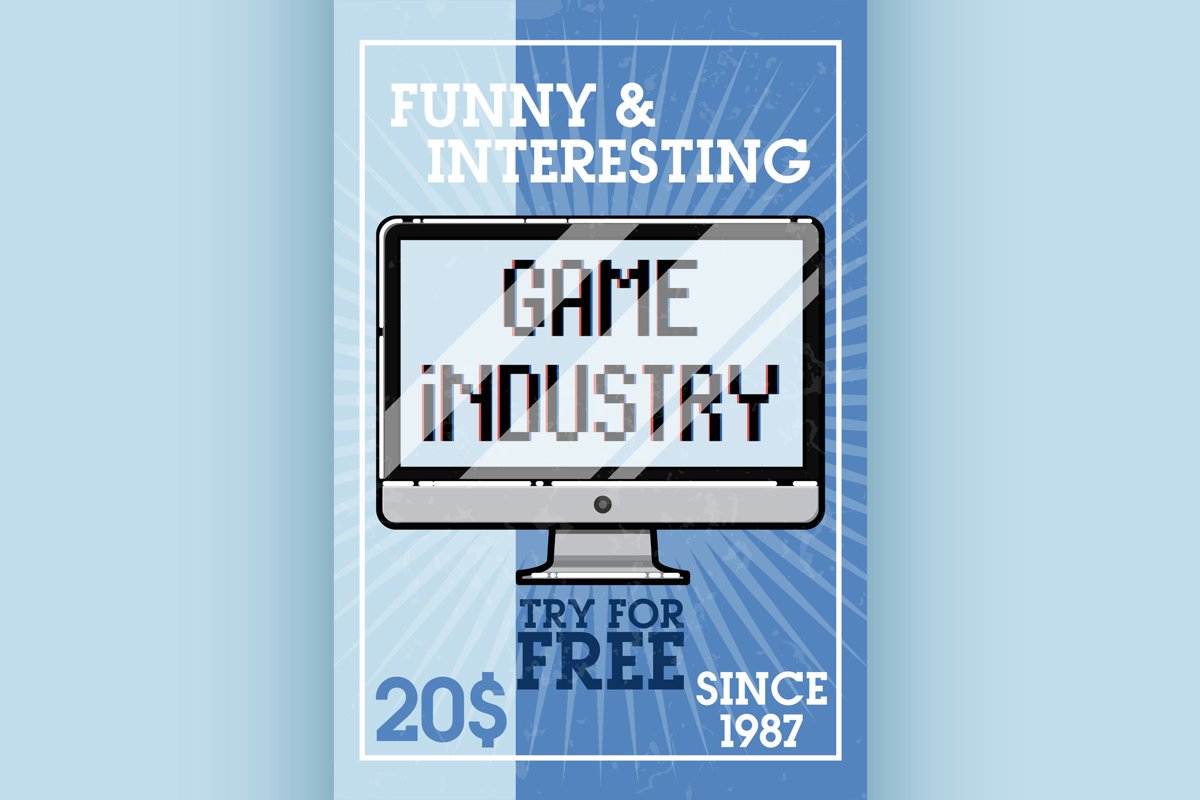 Color vintage game industry banner example image 1