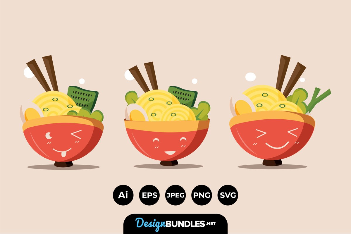 Cute Happy Ramen Bowl Characters example image 1