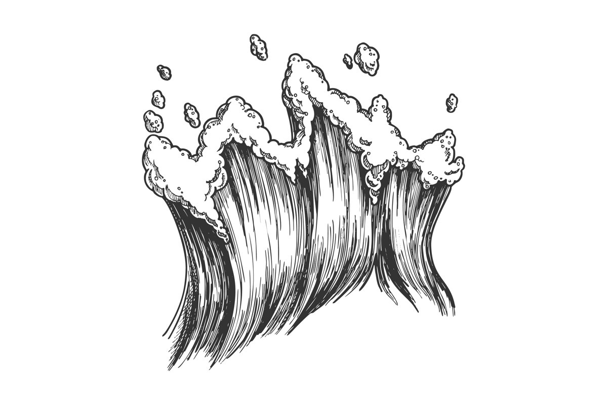 Rushing Tropical Sea Marine Wave With Drop Vector example image 1