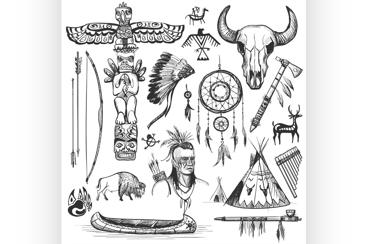 Set of wild west american indian designed elements. example image 1