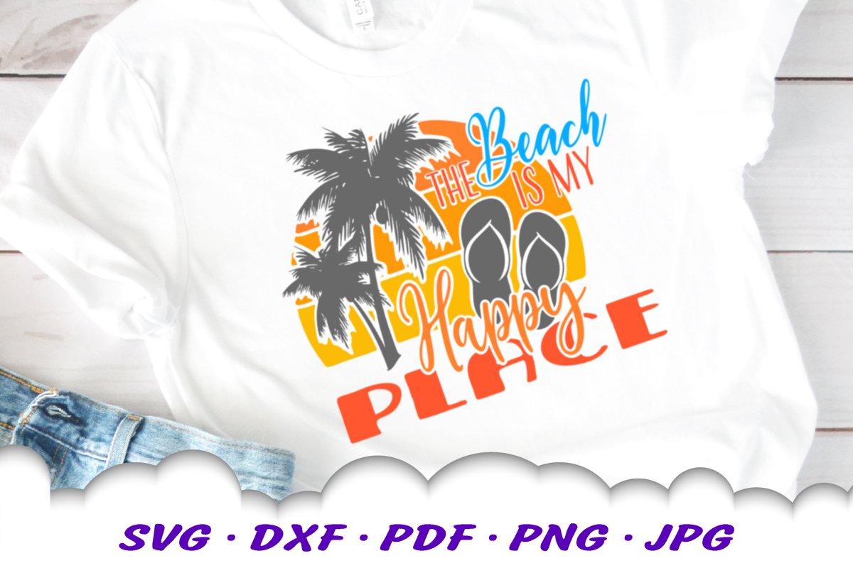 The Beach Is My Happy Place Sunset SVG Flip Flops Cut Files example image 1