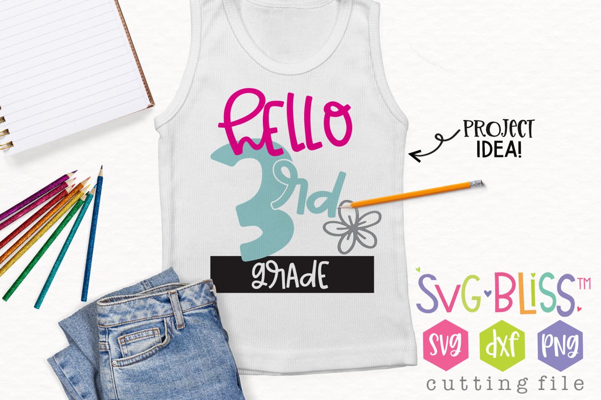 Hello 3rd Grade Back to School SVG Cut File example image 1
