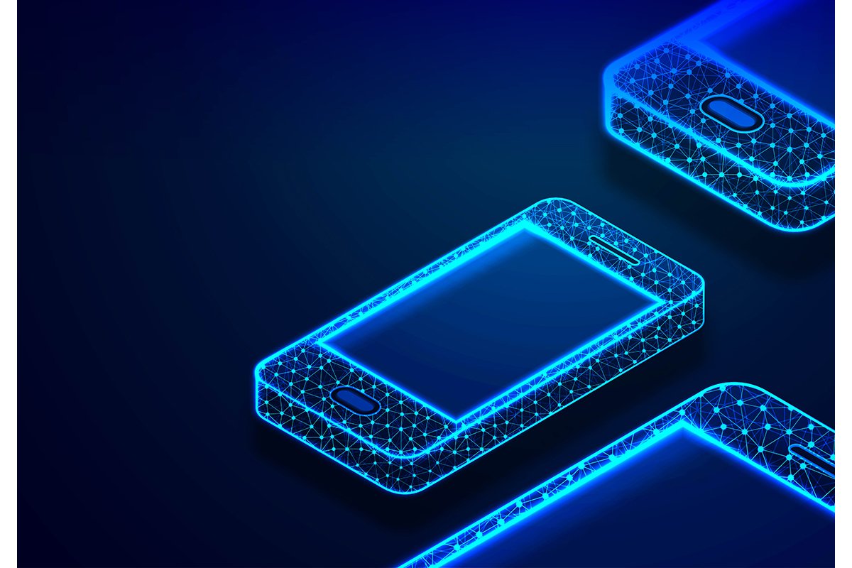 Isometric Smartphone. Phone with geometric structure, Commun example image 1
