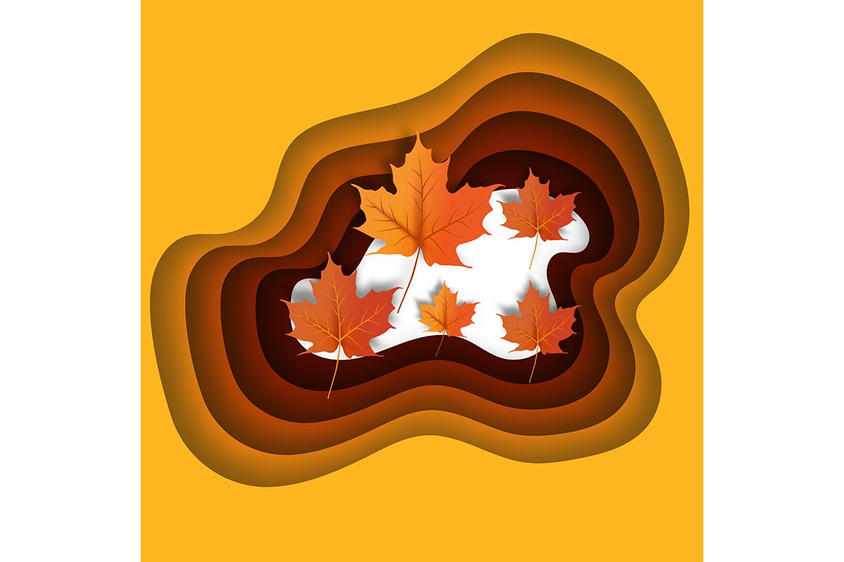 Autumn leaves paper cut style background vector illustration example image 1