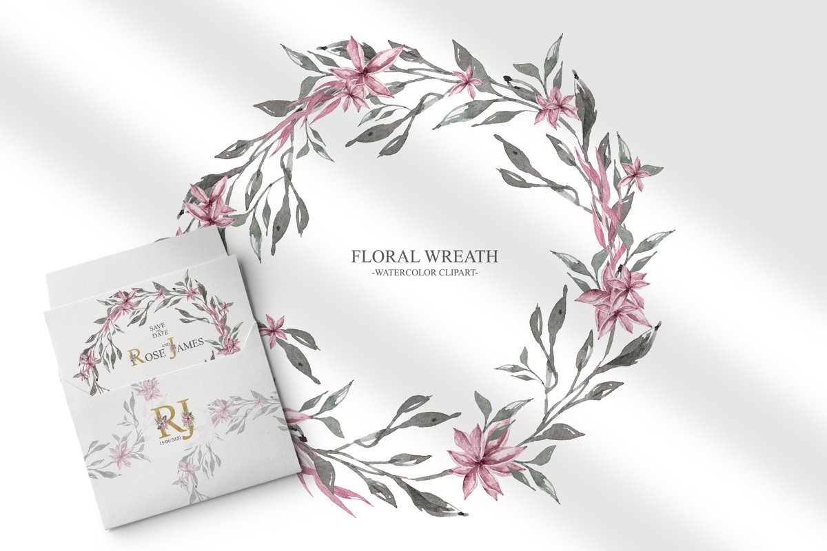 Watercolor floral wreath clipart example image 1