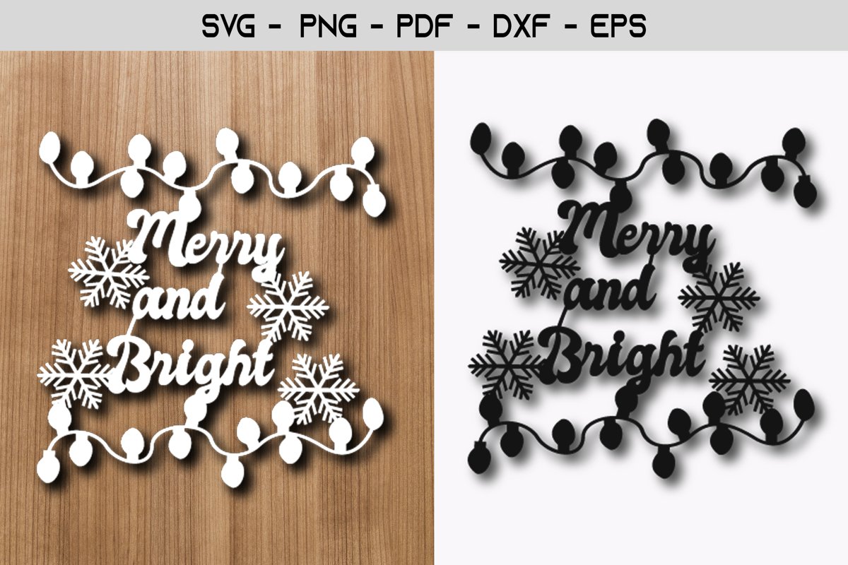 Merry and Bright Christmas Paper Template SVG example image 1