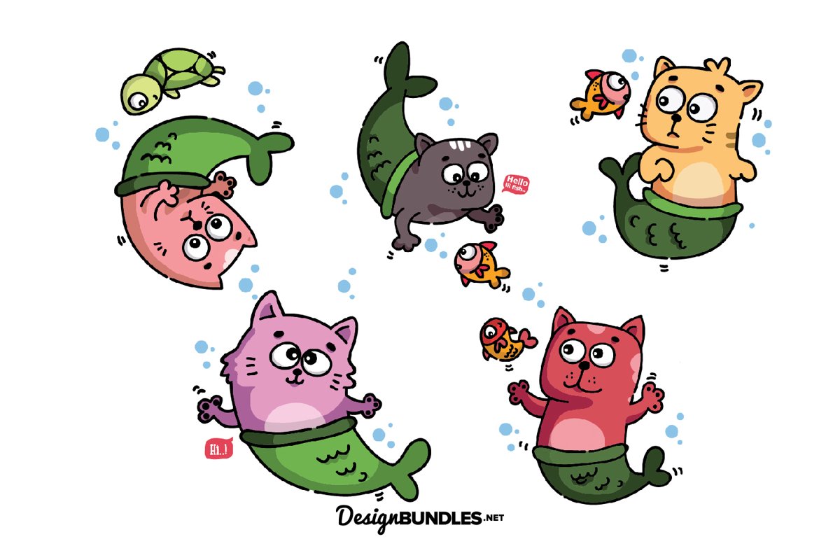 Mermaid Cat illustrations example image 1