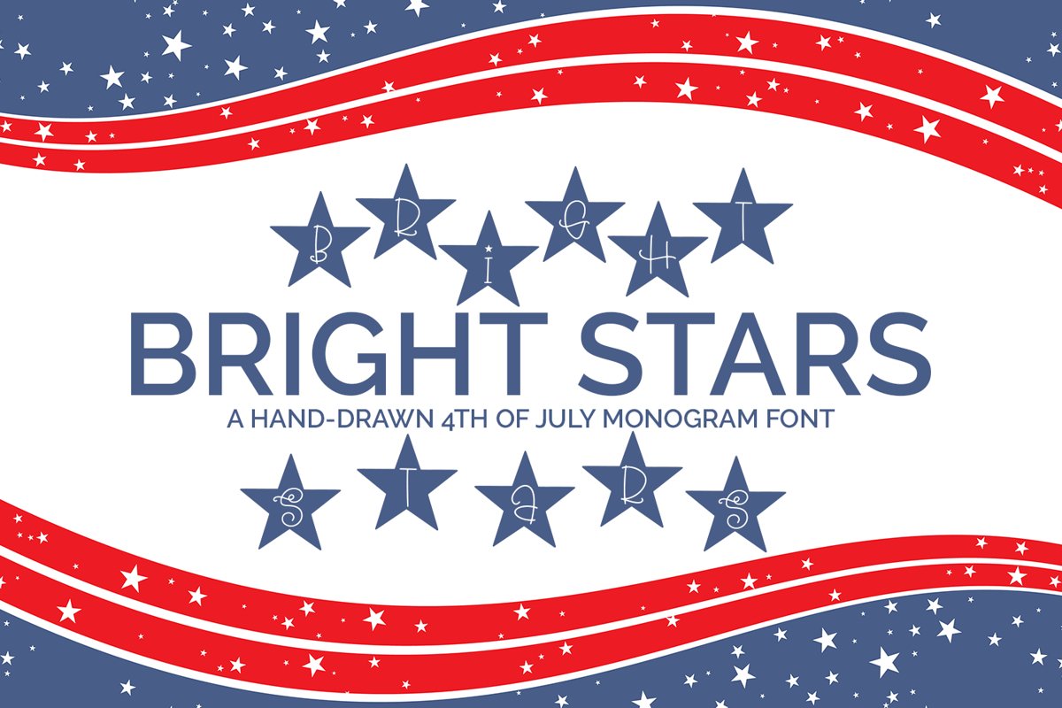 Bright Stars - A Hand-Drawn 4th of July Monogram Font example image 1