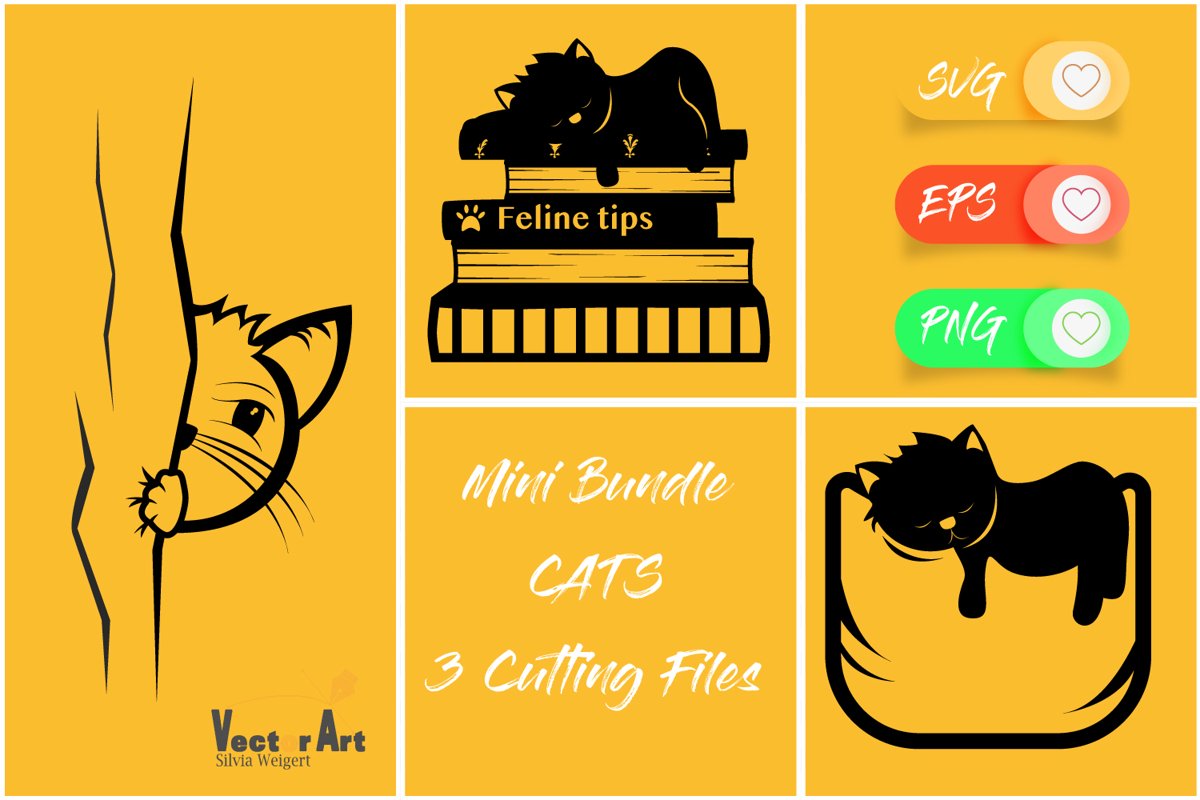 Mini Bundle - 3 Cat Themes - Cut files example image 1