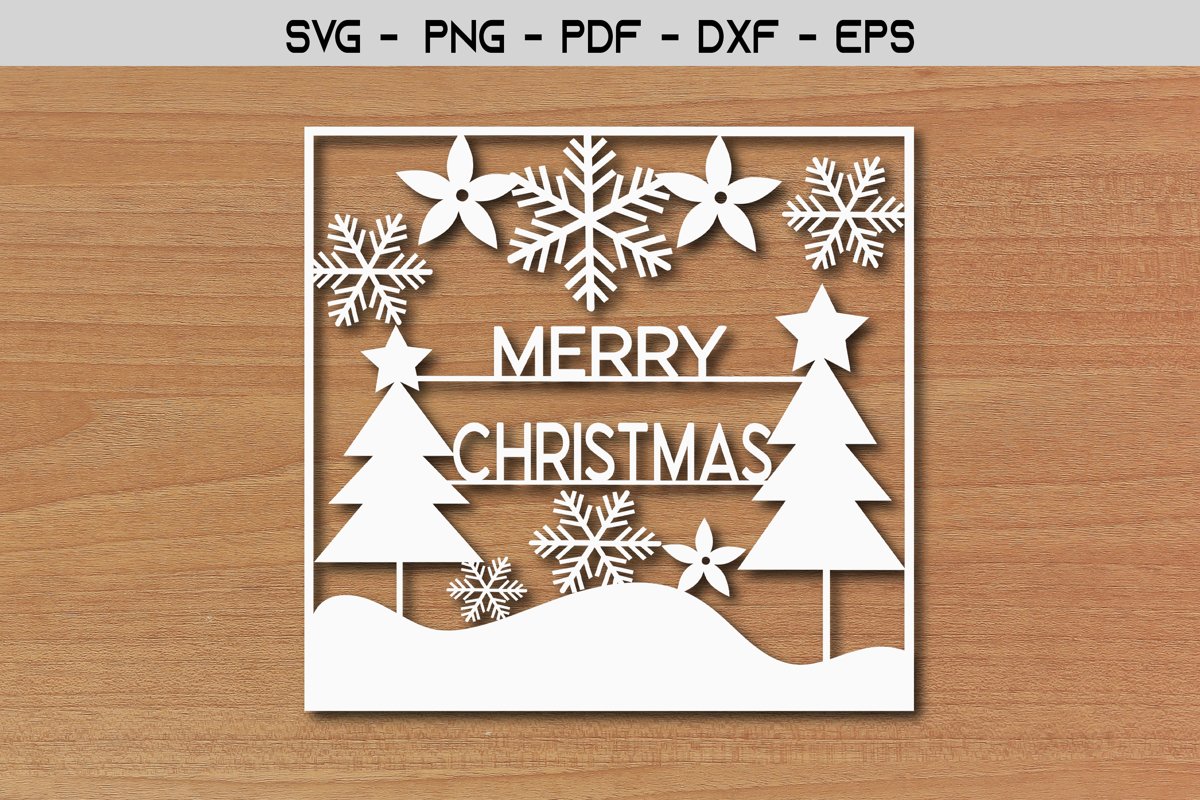 Merry Christmas Paper Cut Stencil Template Design example image 1