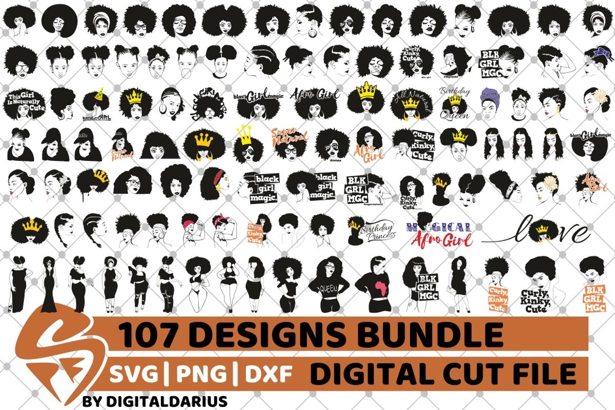 107x Black Woman Designs Bundle SVG, Black Queen, Melanin example image 1